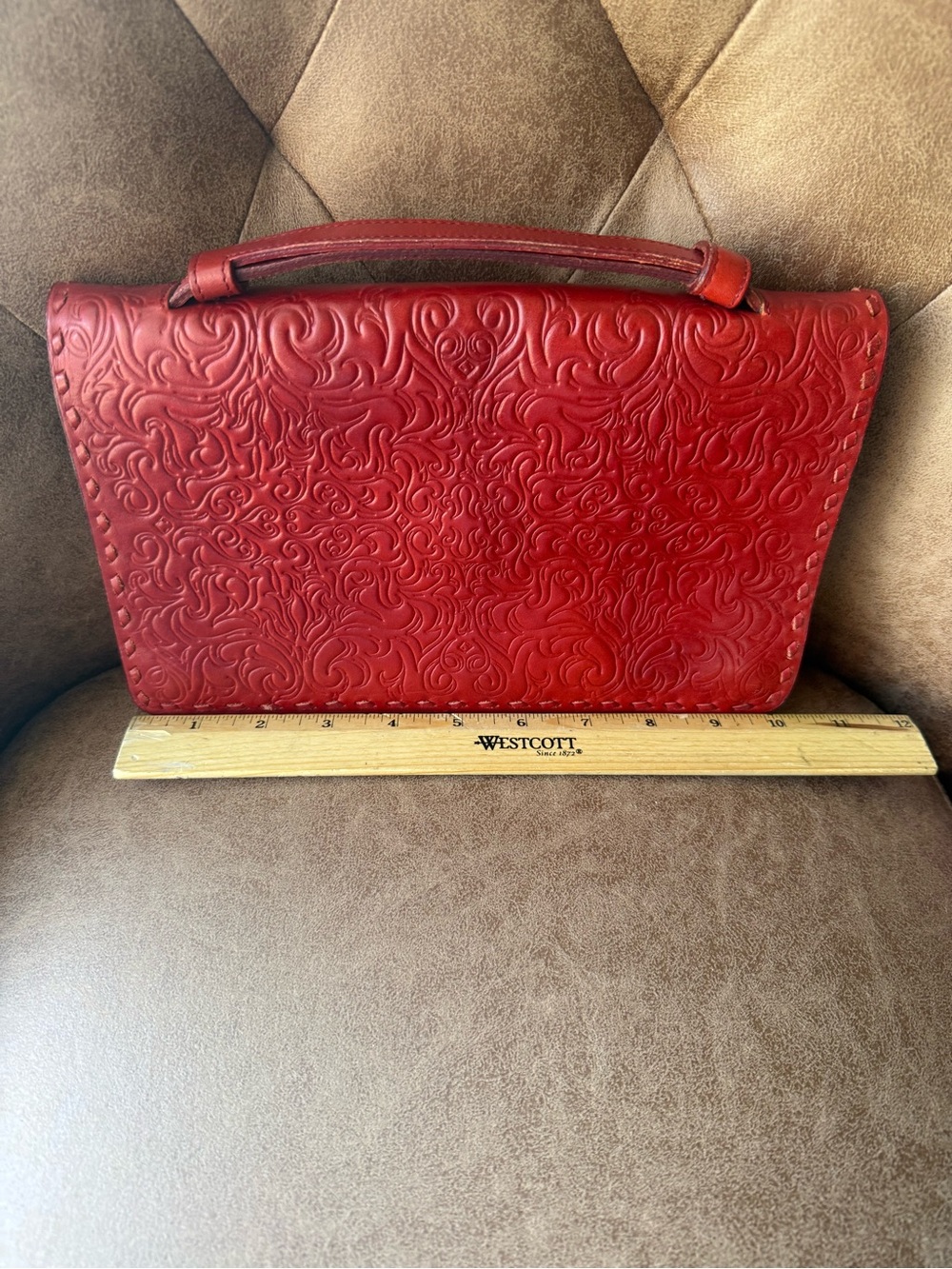 Embossed Red Leather Top-Handle Bag